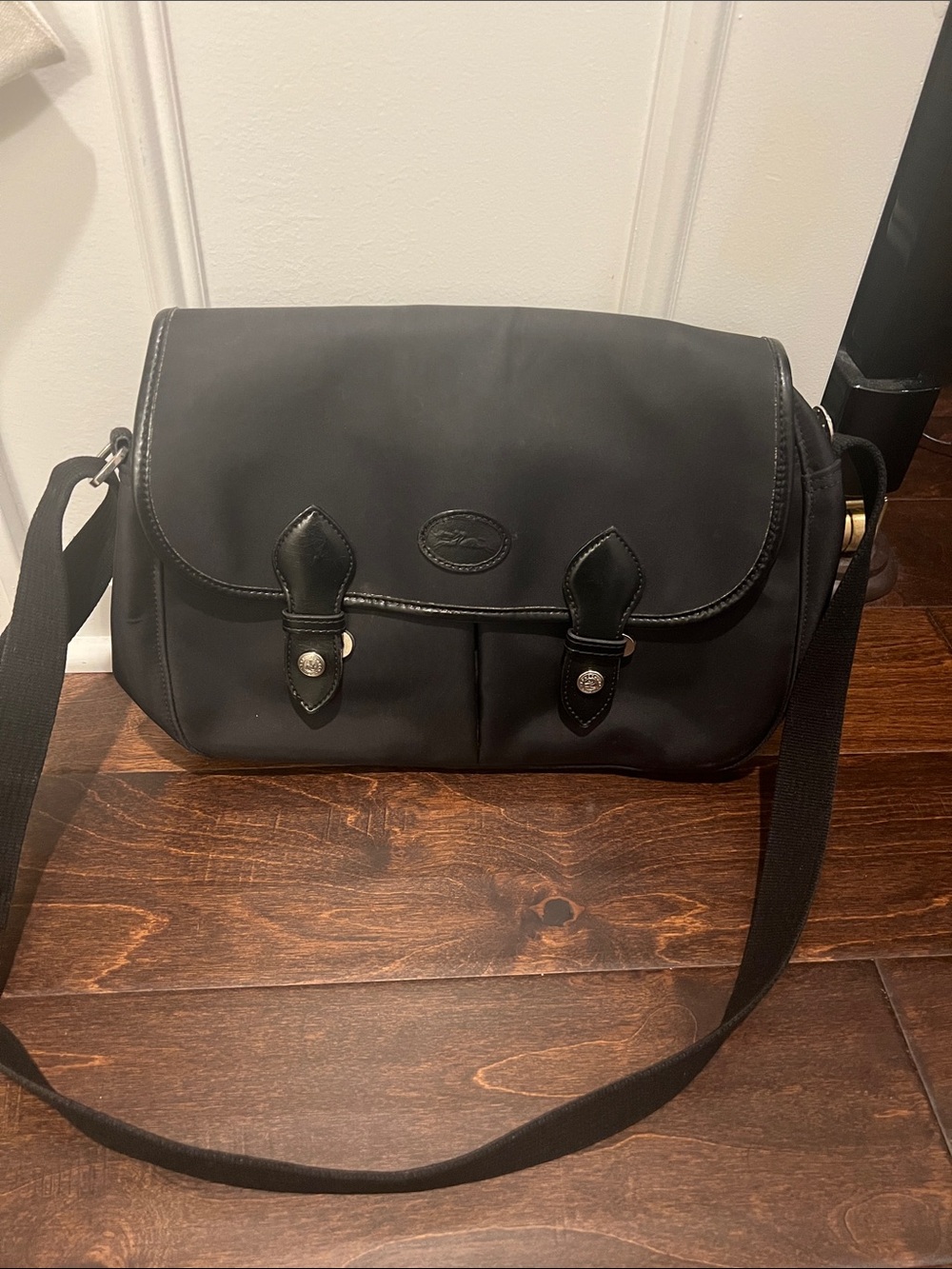 Black Longchamp Messenger Bag with Adjustable Strap
